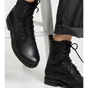 Frye black leather combat boots